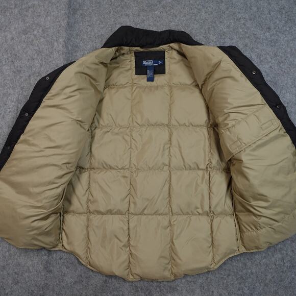 Vintage Polo Ralph Lauren Jacket Mens Medium Down Puffer Bubble Snap Front Black - Picture 5 of 11